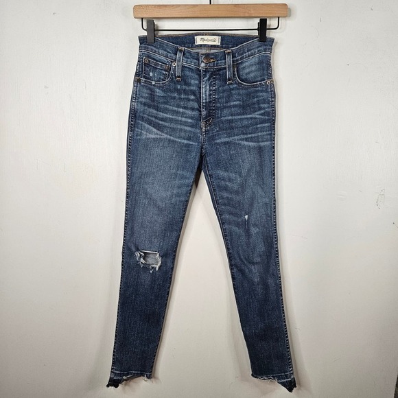 Madewell 10" High Rise Skinny Jeans Drop Step Hem 24P Blue Distressed Denim - Picture 3 of 10